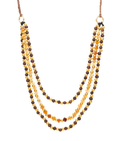 3 Strand Hessonite and Rudrani woven necklace