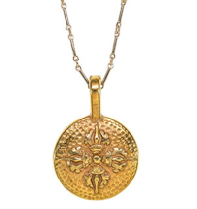 Double Dorje Amulet with Chain - Gold