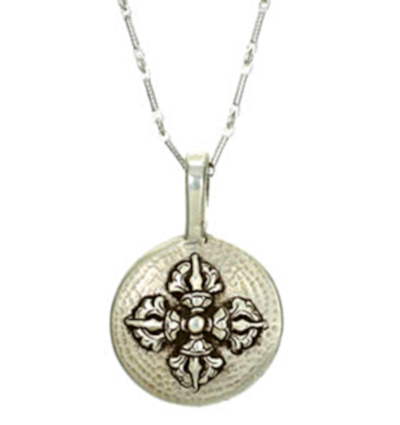 Double Dorje Amulet with Chain - Silver