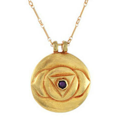 Third Eye Chakra Amulet with chain - Gold classic