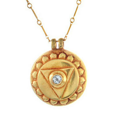Throat Chakra Amulet with chain - Gold