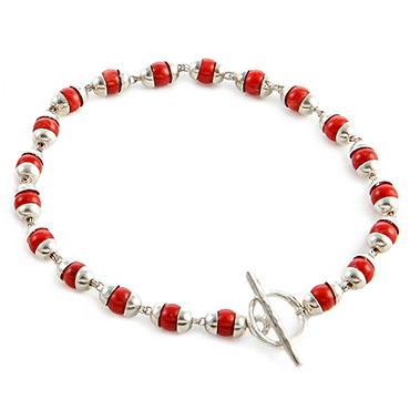 KALIFANO |Unisex Hand Cut and Polished Red Coral Bracelet for Sale